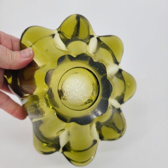 Vintage Murano Style Art Glass Olive Green Candy Dish - Picture 4 of 4